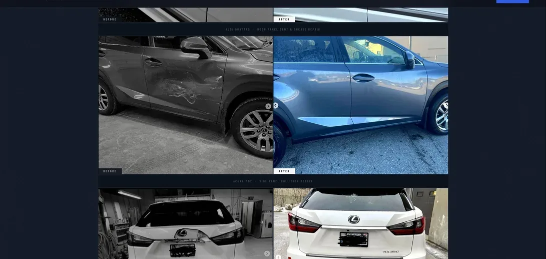 Natanya before and after — Acura MDX side panel dents repaired and refinished