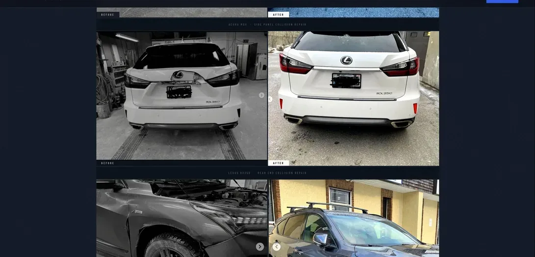 Natanya before and after — white Lexus RX350 rear-end collision repaired to factory condition