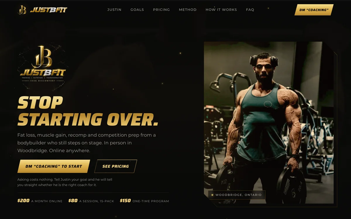 Homepage of justbfit.ca, the website Money Mango built for JUSTBFIT